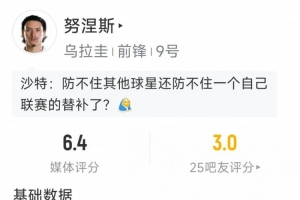 半场被换下,努涅斯本场数据:1射0正,仅8次触球,评分6.4分配图
